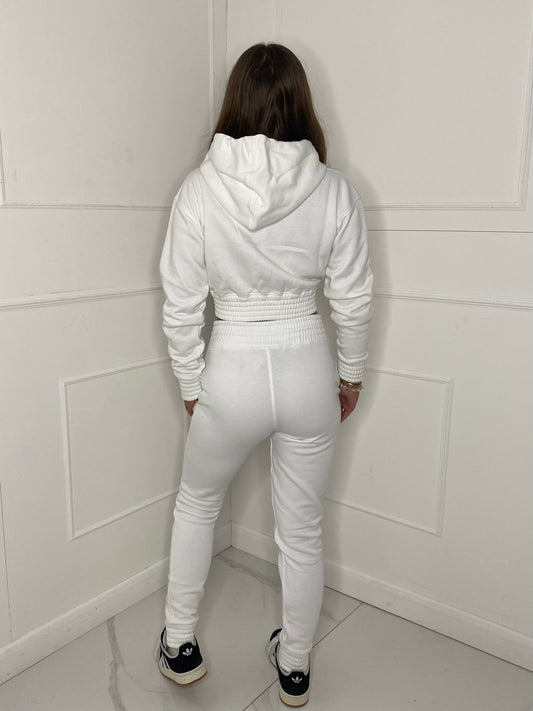 Cropped Hoodie Jogger Tracksuit - White