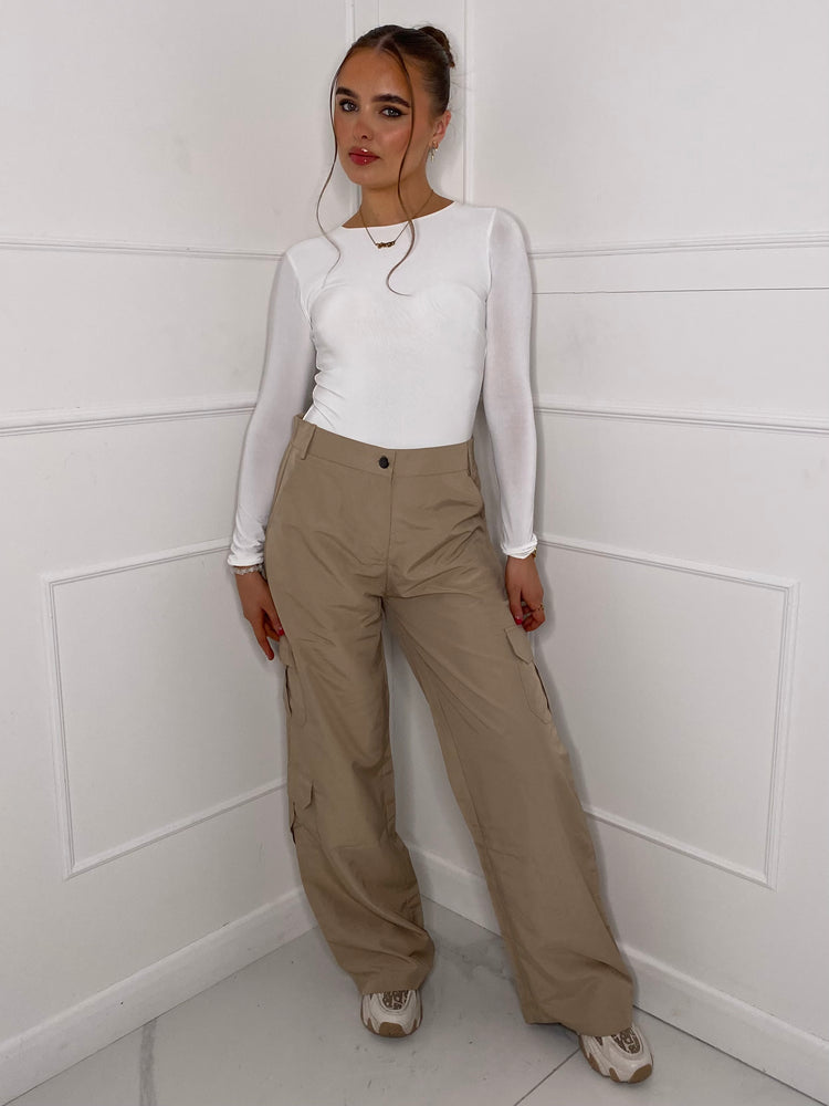 Round Neck Long Sleeve Bodysuit - White
