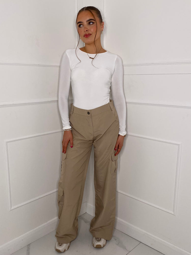 Round Neck Long Sleeve Bodysuit - White