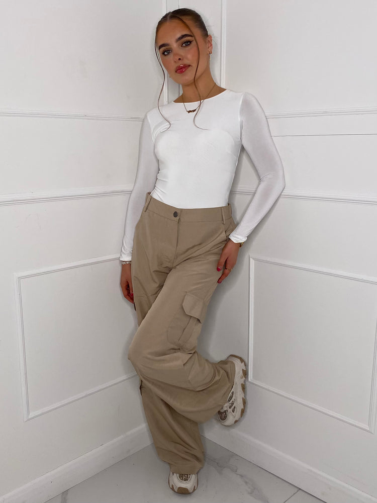 Round Neck Long Sleeve Bodysuit - White