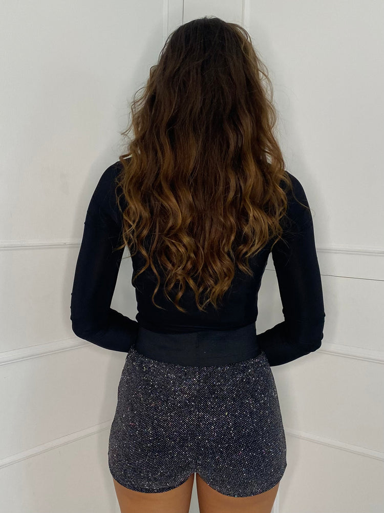 Multi Colour Sequin Band Shorts - Black