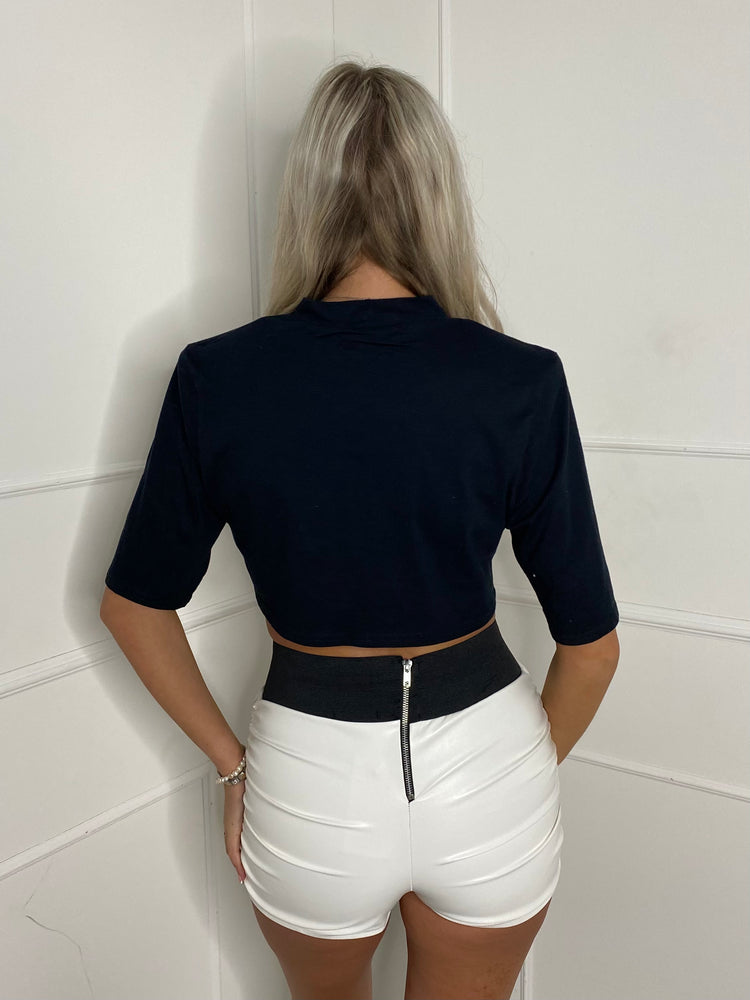 Thick Band Ruched Side PU Shorts - White