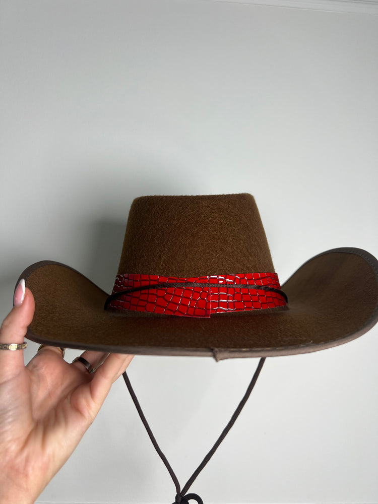 Tooth Detail Snake Skin Cowboy Hat - Brown