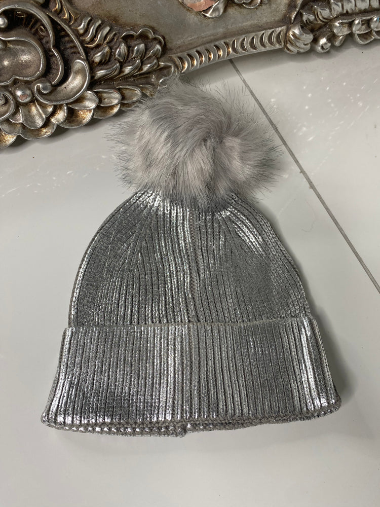 Metallic Bobble Hat - Silver