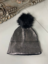 Metallic Bobble Hat - Black/Silver