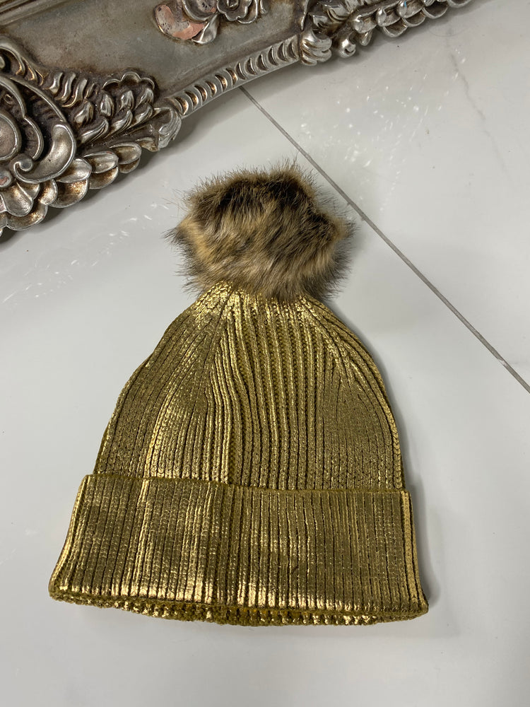 Metallic Bobble Hat - Yellow/Gold