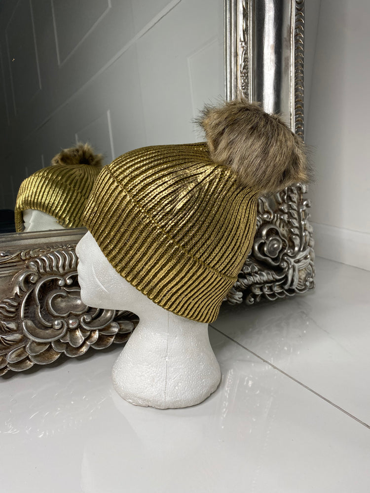 Metallic Bobble Hat - Yellow/Gold