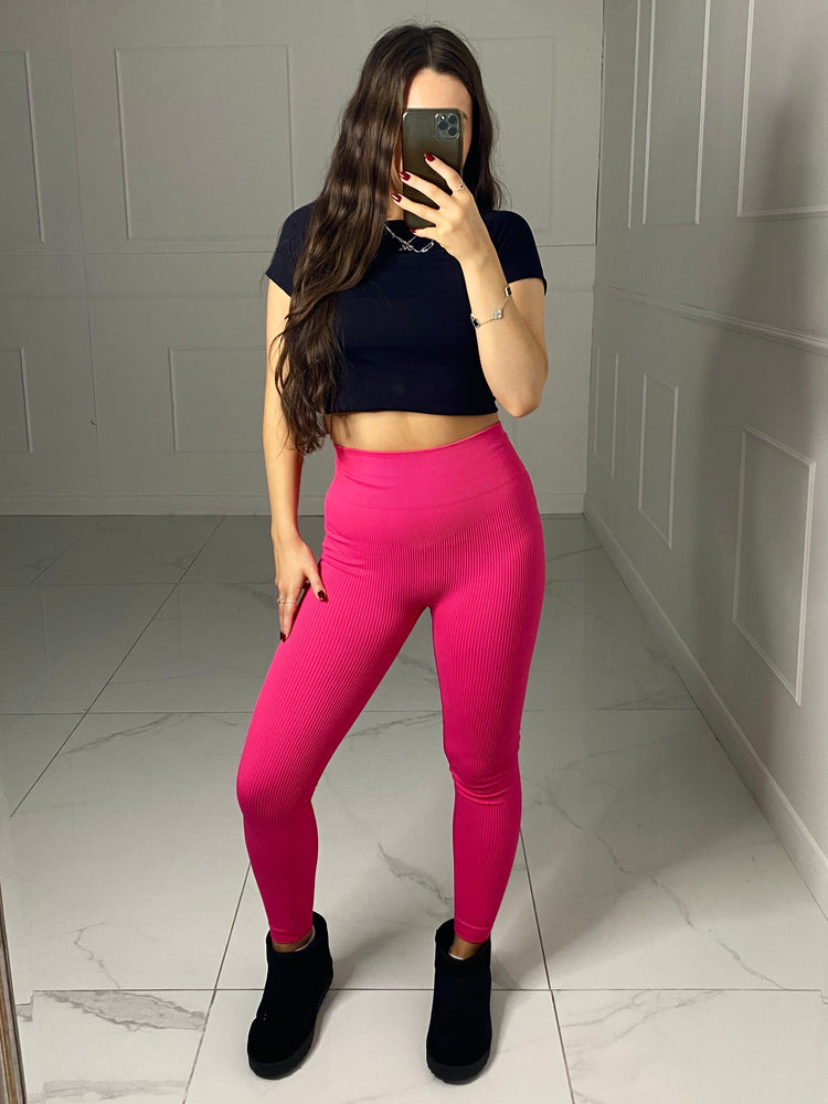 Seamless Ribbed Leggings - Hot Pink