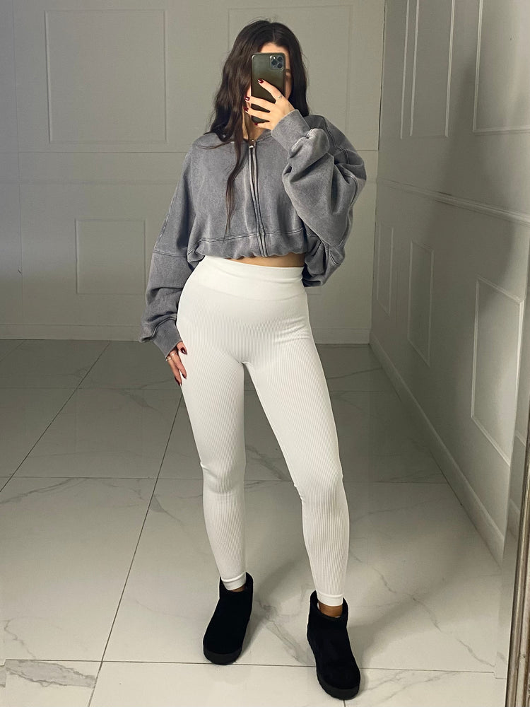 Seamless Ribbed Leggings - White