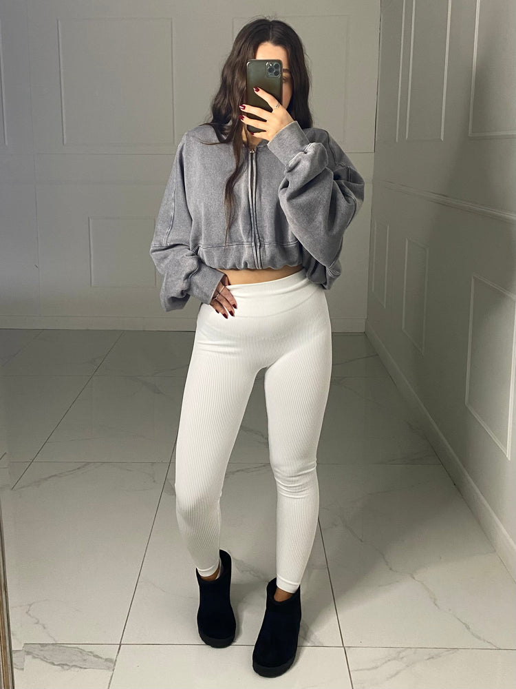 Seamless Ribbed Leggings - White