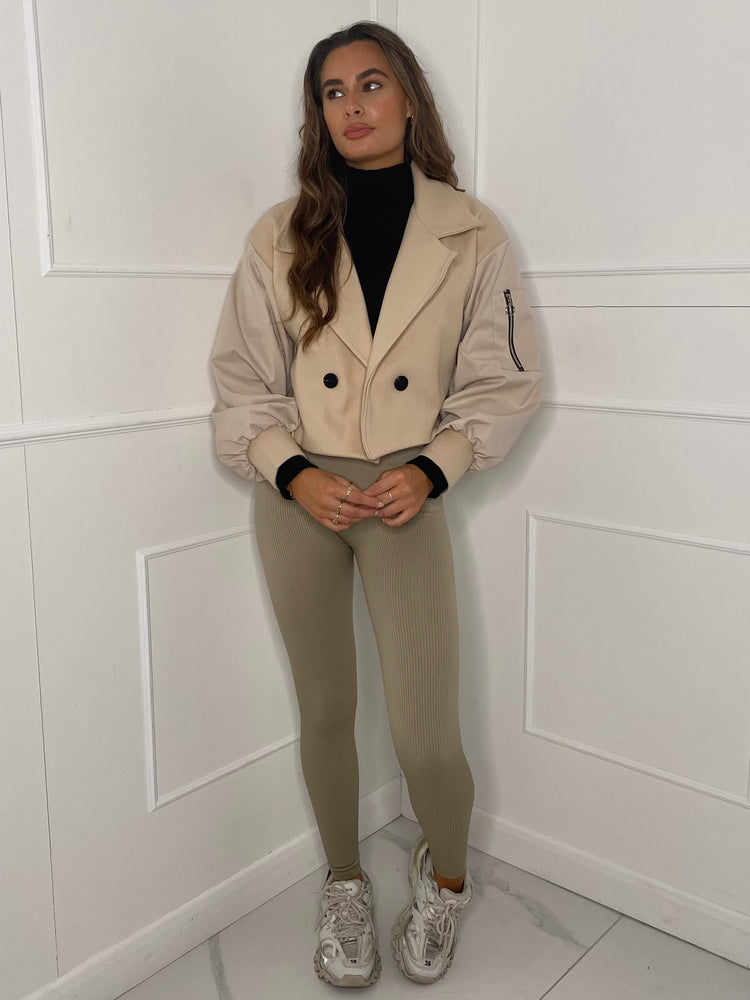 Balloon Sleeve Cropped Jacket - Cream