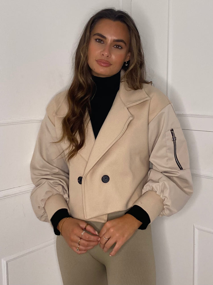 Balloon Sleeve Cropped Jacket - Cream