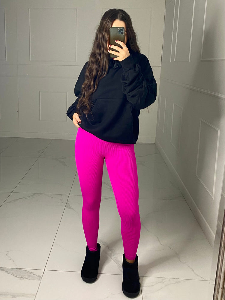 Seamless Ribbed Leggings - Magenta Pink
