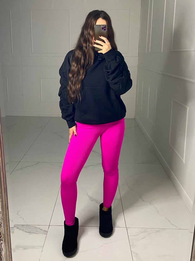 Seamless Ribbed Leggings - Magenta Pink