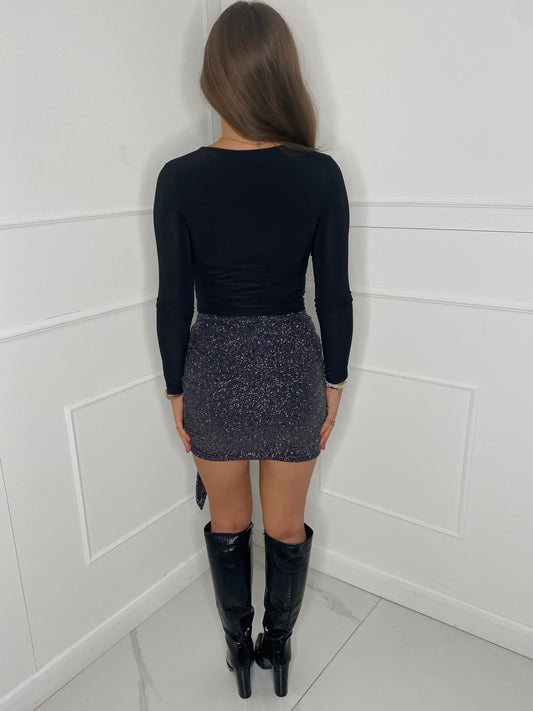 Multi Colour Sequin Drape Skirt - Black