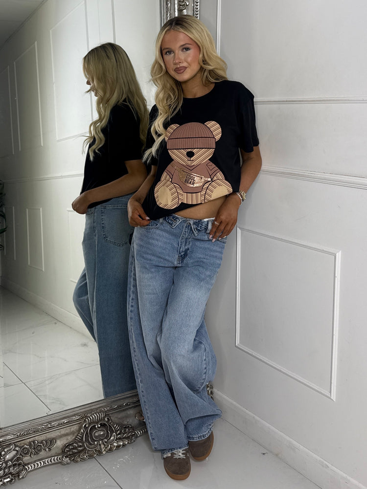 Brown 'Cool Bear' Teddy T-Shirt - Black