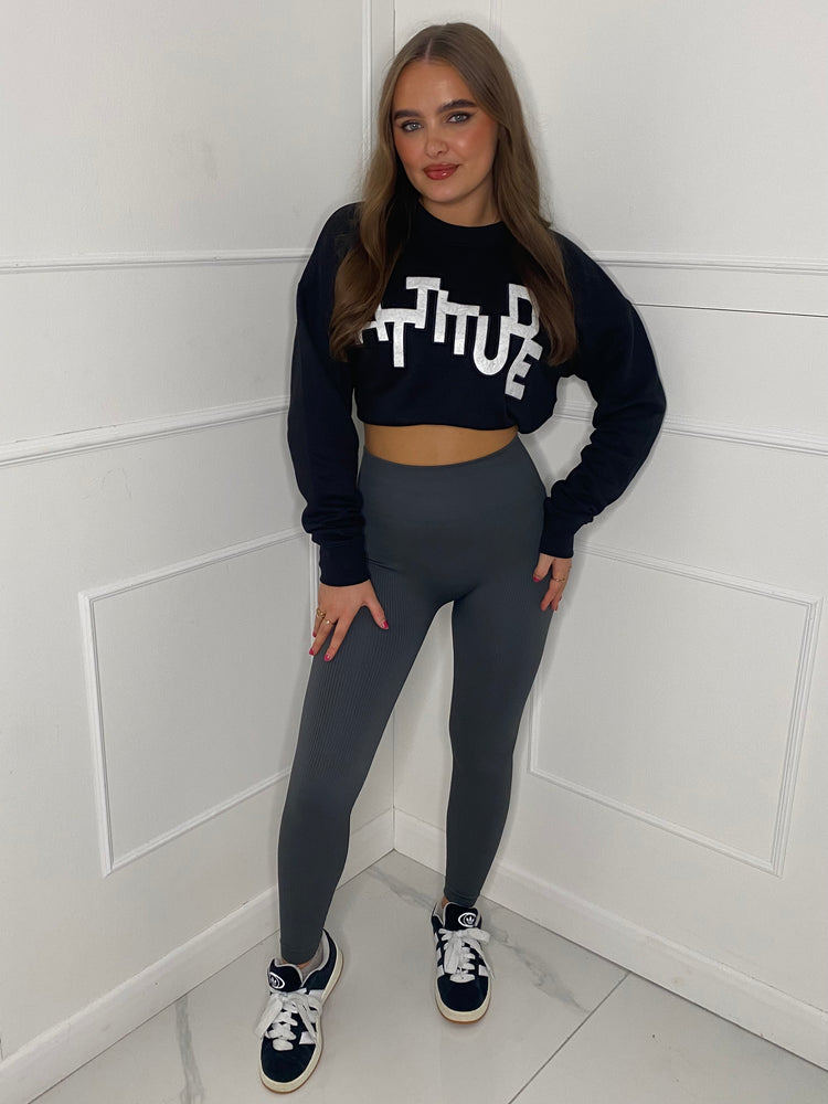 Seamless Ribbed Leggings - Charcoal Grey