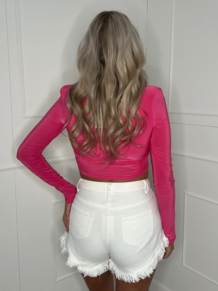 Silver Fringe Detail Denim Shorts- White