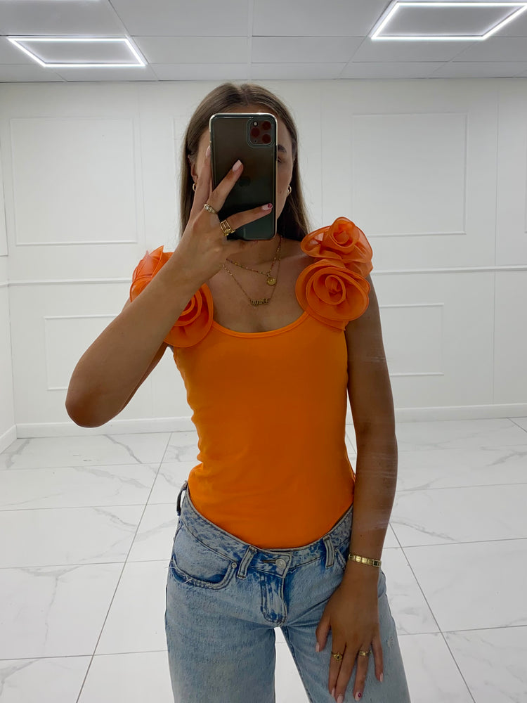 Flower Detail Bodysuit - Orange