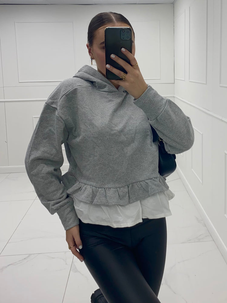 Poplin Hem Hoodie - Grey