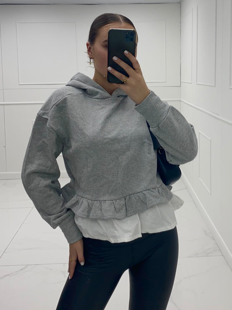 Poplin Hem Hoodie - Grey