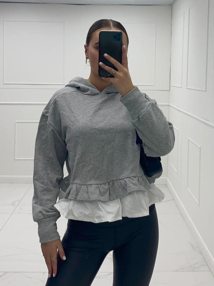 Poplin Hem Hoodie - Grey