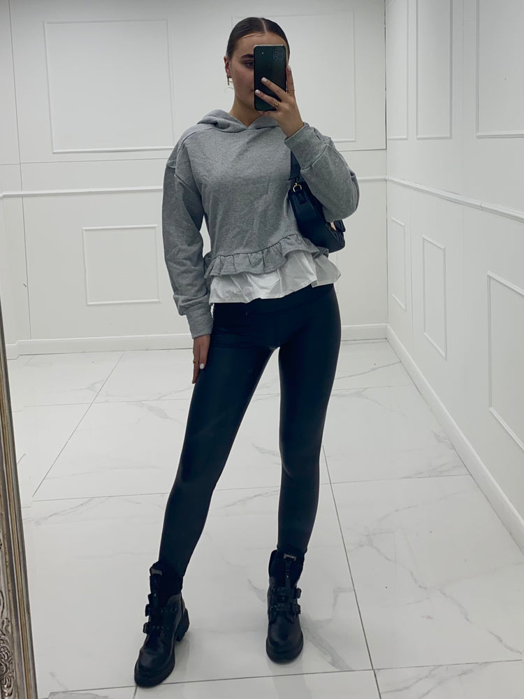 Poplin Hem Hoodie - Grey