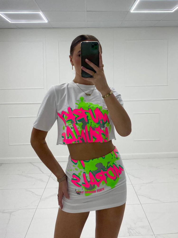 Green Splash Print T-Shirt Co-Ord - White