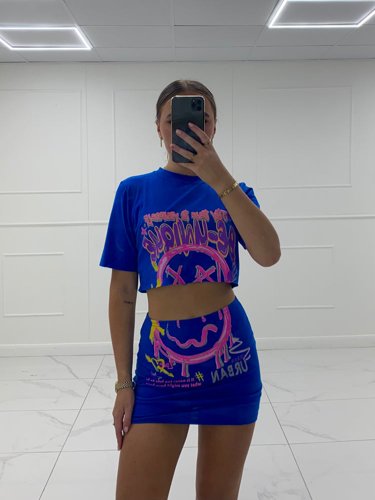 Be Unique Print T-Shirt Co-Ord - Royal Blue