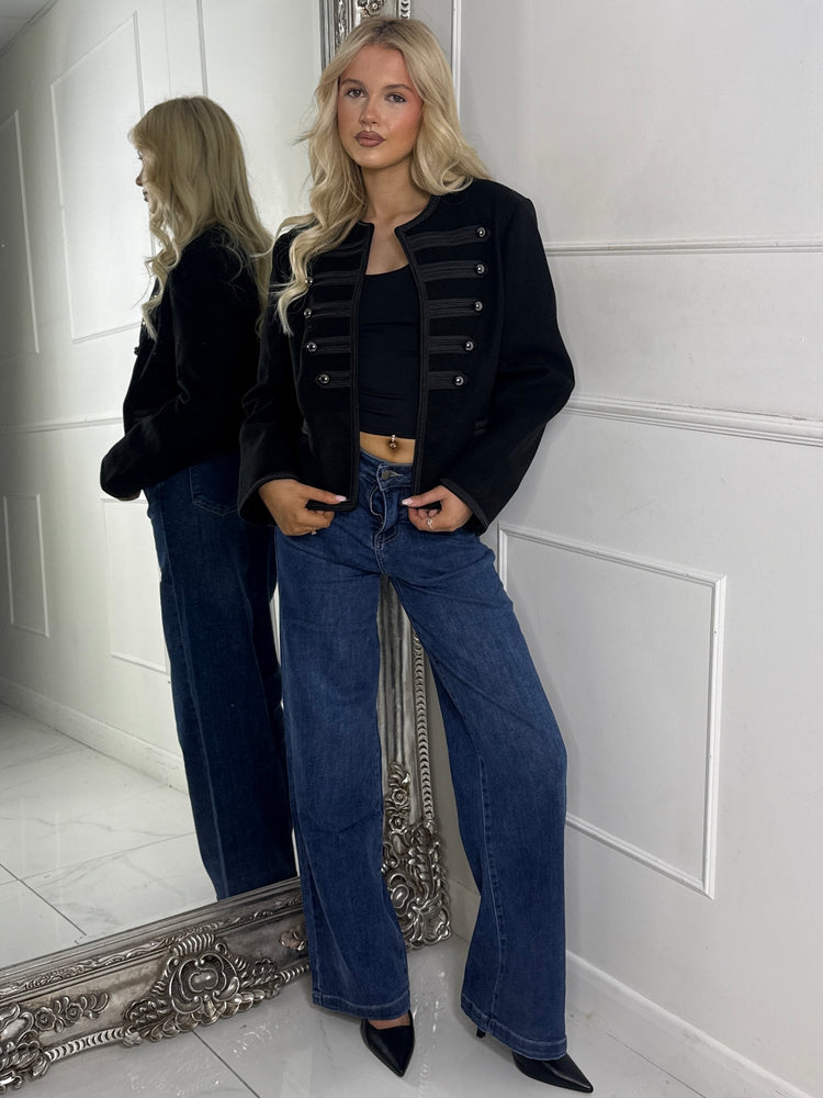 Front Buttoned Pu Detailed Jacket - Black