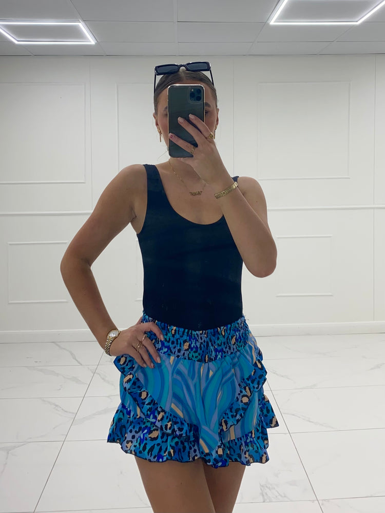 Leopard Print Frill Skort - Blue