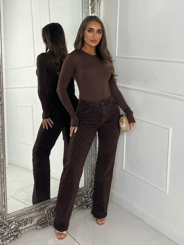 All Over Distressed Textured Jeans - Brown