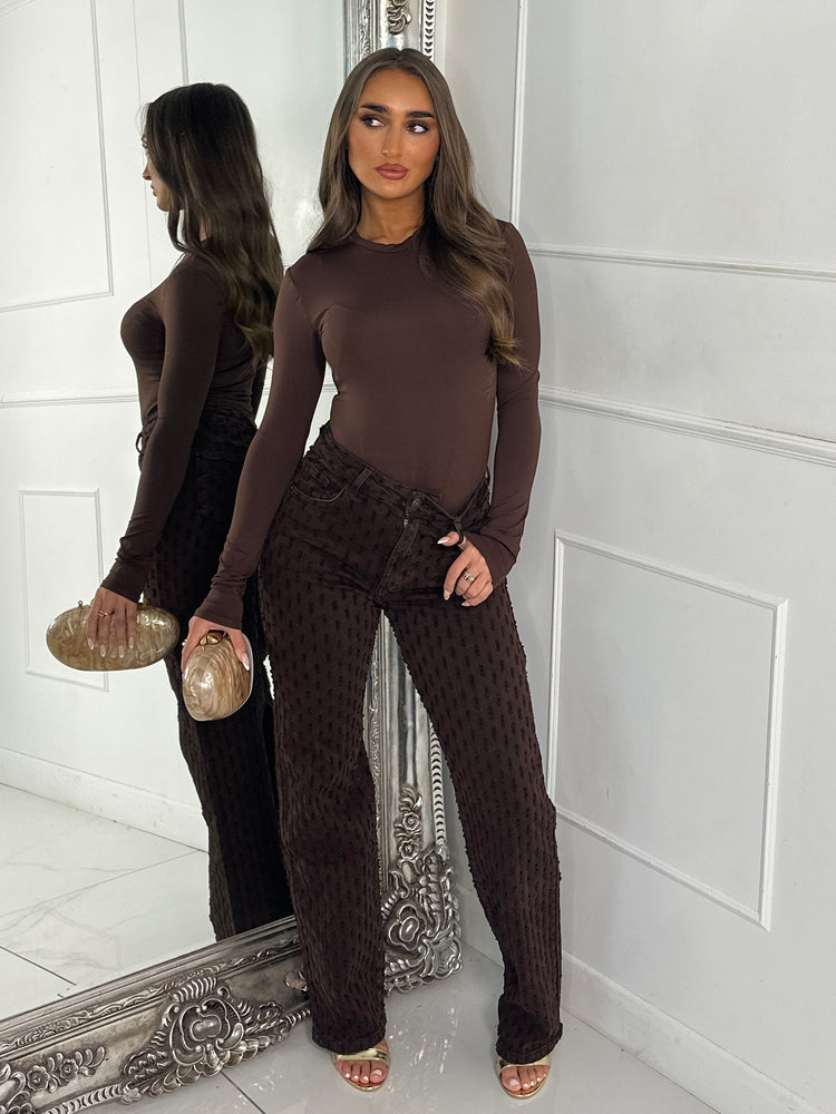 All Over Distressed Textured Jeans - Brown