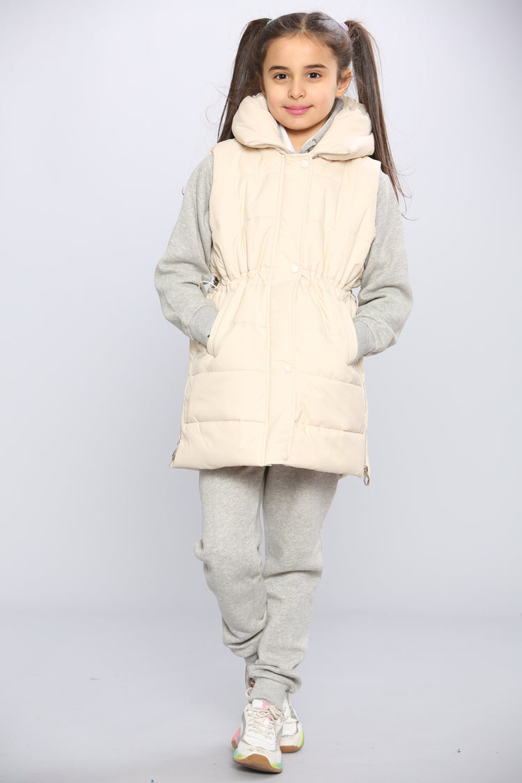 Kids Longline Pocket Gilet - Cream