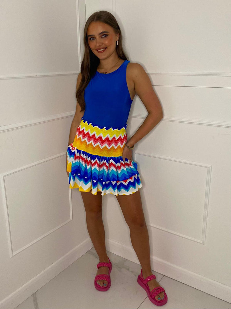 RaRa Zigzag Print Skirt - Yellow/Blue