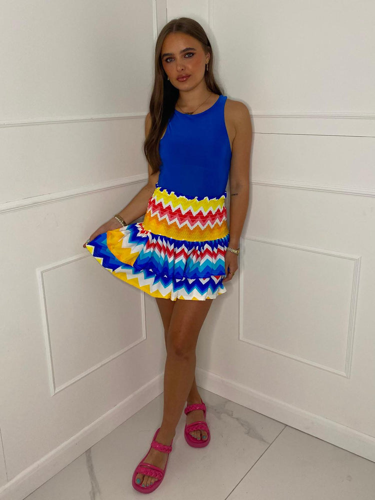 RaRa Zigzag Print Skirt - Yellow/Blue
