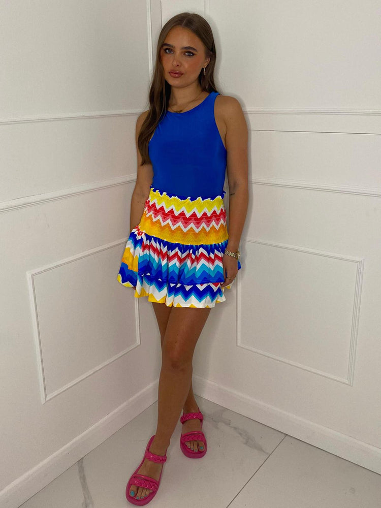 RaRa Zigzag Print Skirt - Yellow/Blue
