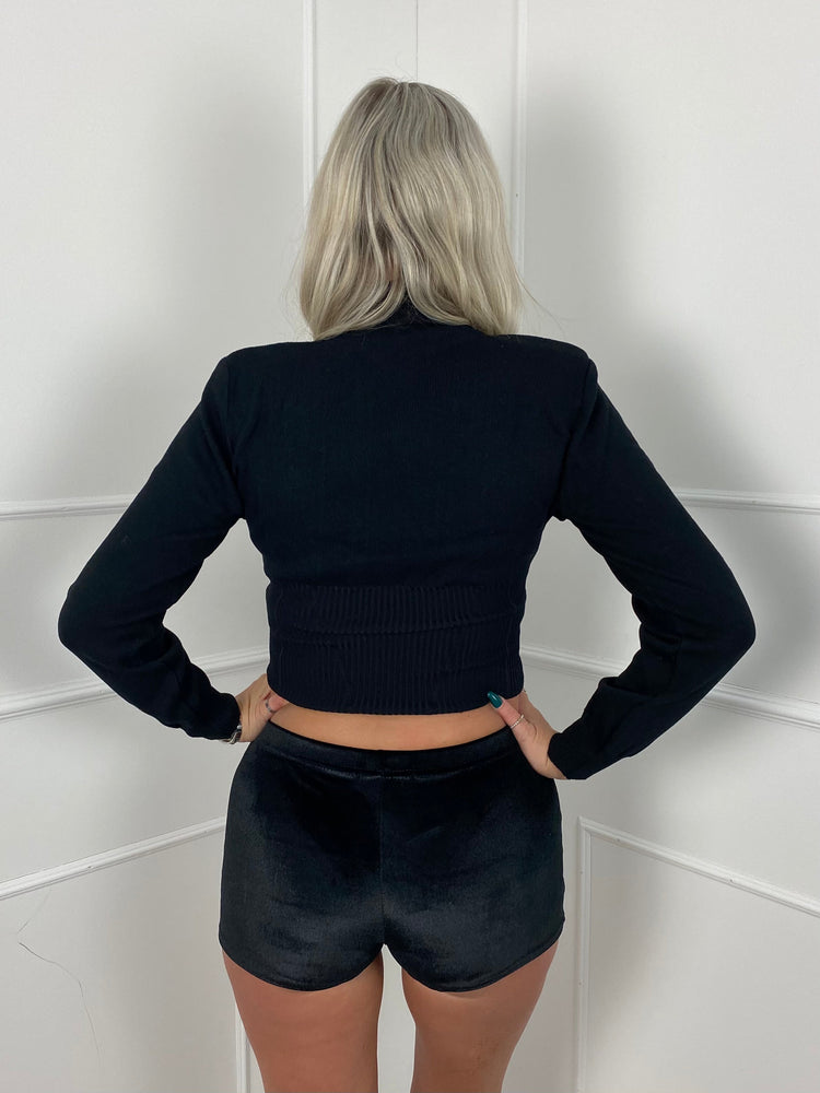 Low Waisted Velvet Shorts- Black
