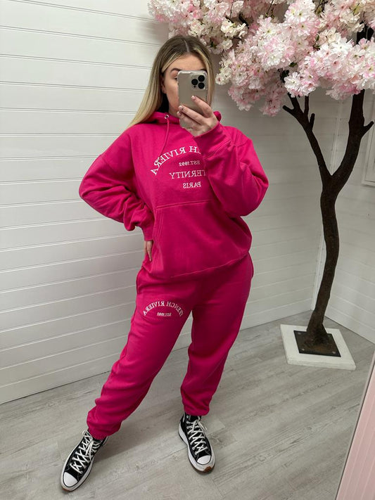 French Riviera Hooded Tracksuit - Cerise Pink (Plus Size)