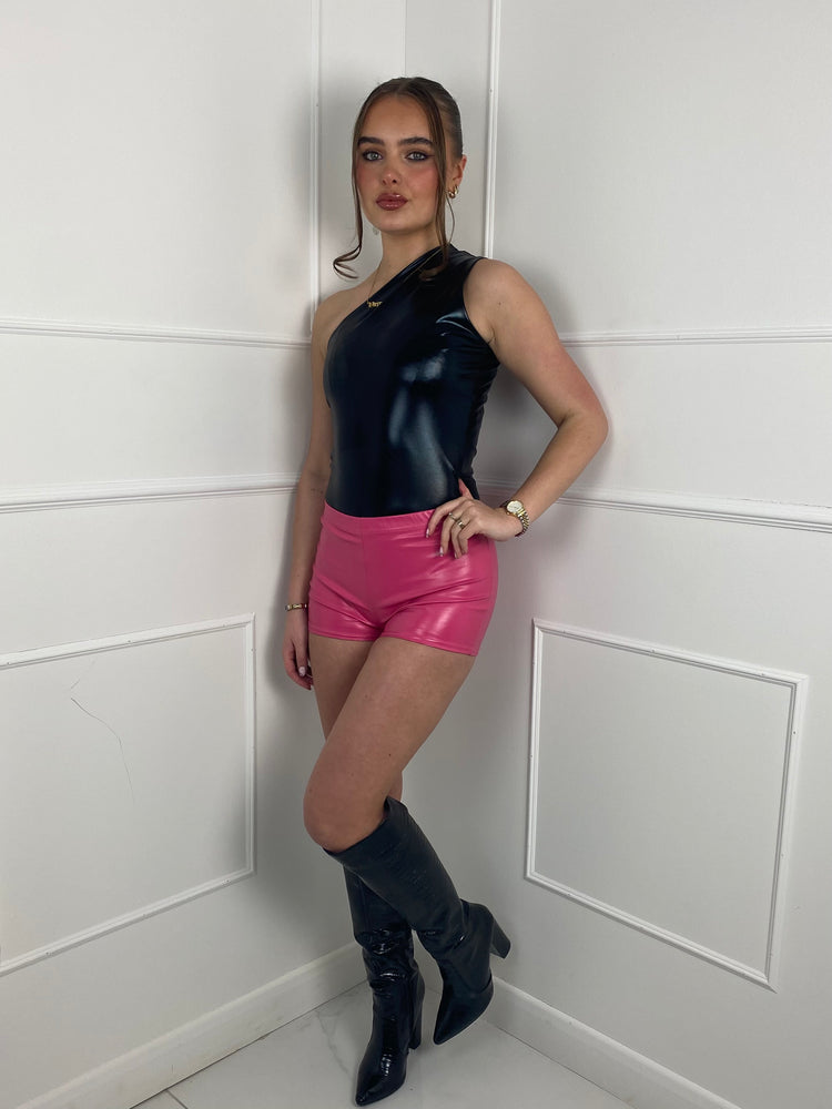 Low Waisted Matte PVC Shorts- Hot Pink