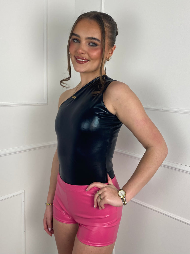 Low Waisted Matte PVC Shorts- Hot Pink