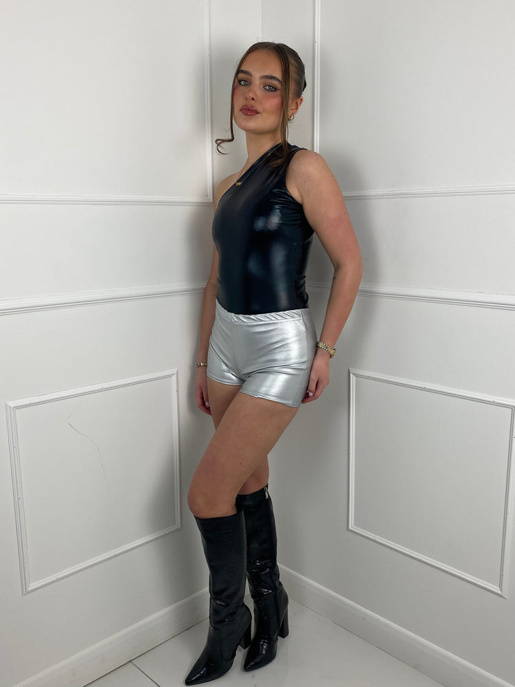 Low Waisted Matte PVC Shorts- Silver