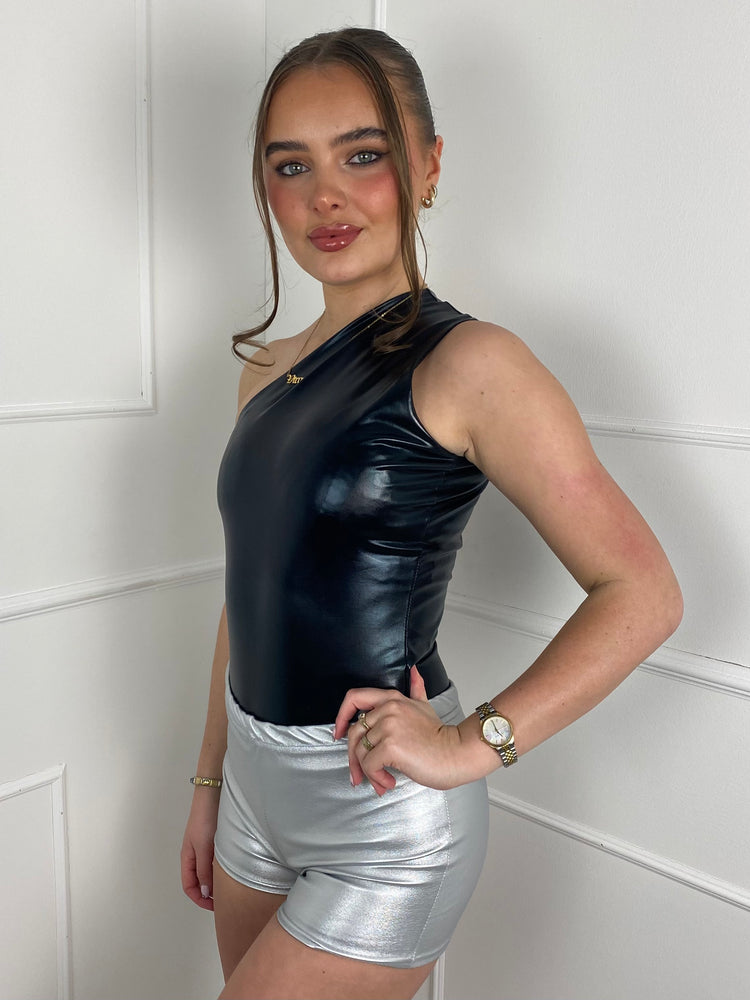 Low Waisted Matte PVC Shorts- Silver