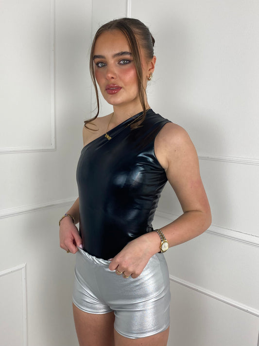 Low Waisted Matte PVC Shorts- Silver