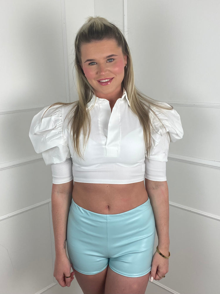 Low Waisted Matte PVC Shorts- Baby Blue