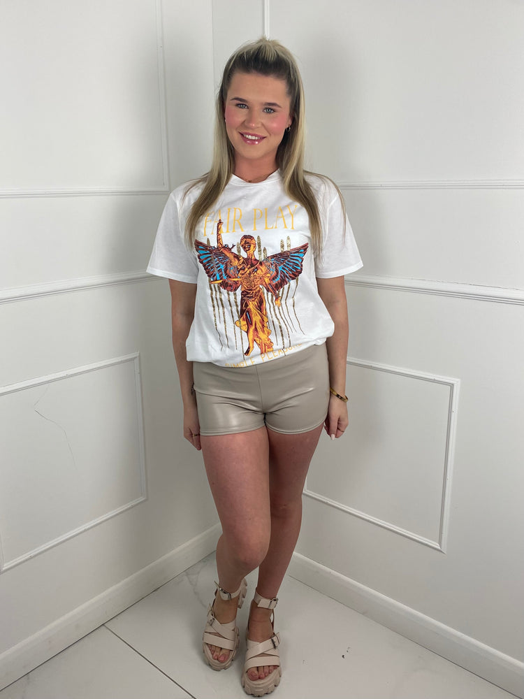 Low Waisted Matte PVC Shorts- Beige