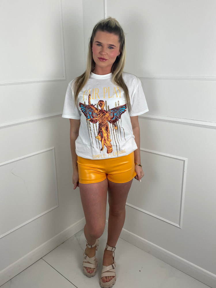 Low Waisted Matte PVC Shorts- Orange