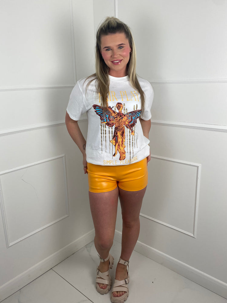 Low Waisted Matte PVC Shorts- Orange