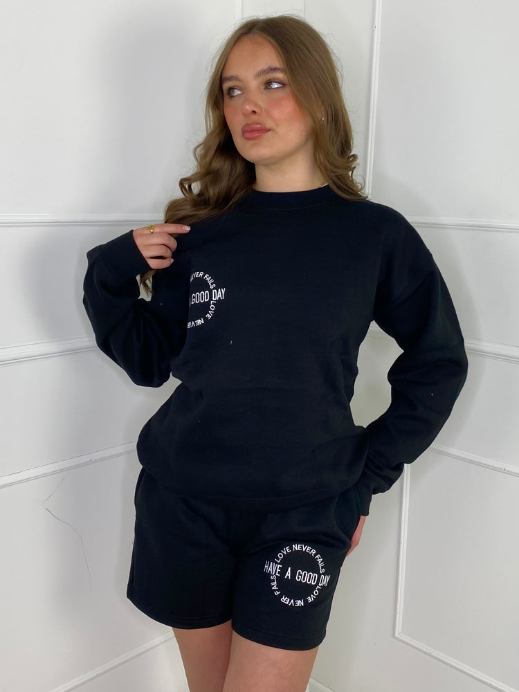 'Love Never Fails' Short Tracksuit- Black