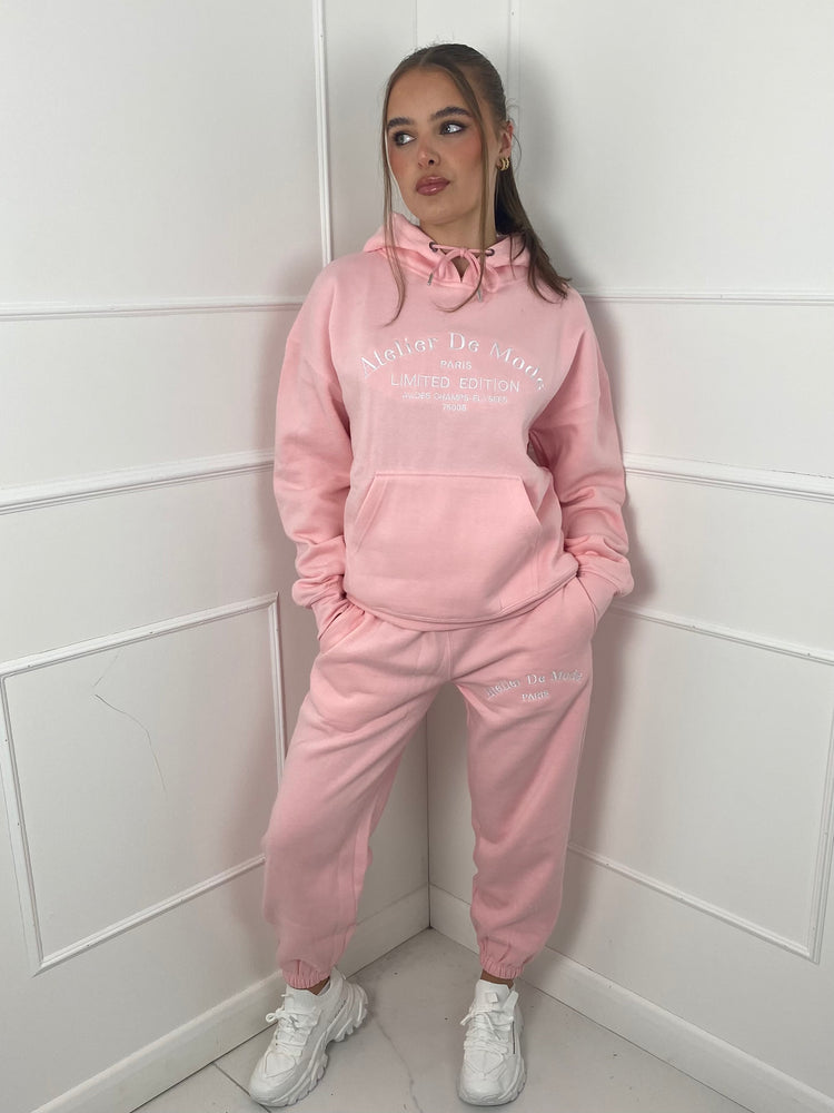 ‘Atelier De Mode' Hooded Tracksuit - Baby pink